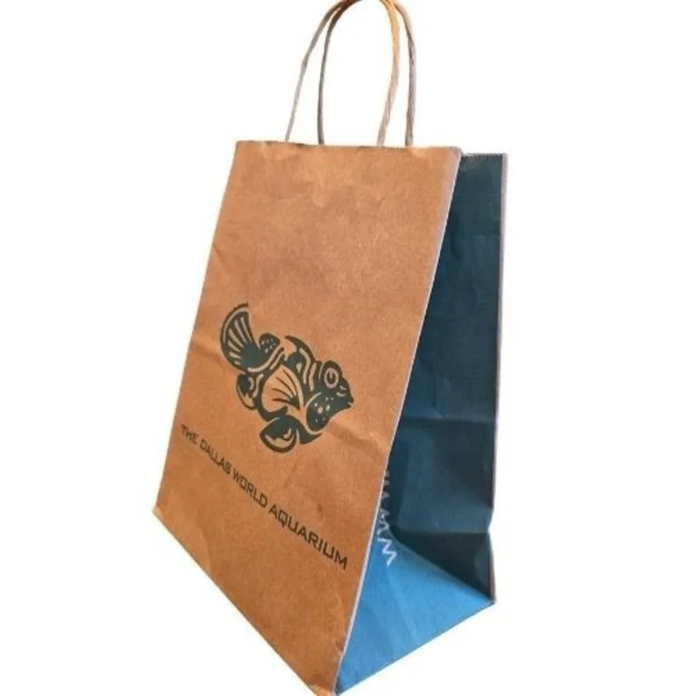 Dallas Aquarium  Recycled‎ Brown Paper Shopping Gift Bag Fish Logo Small 8x10x5